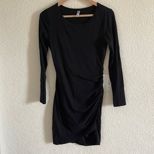 Black Ruched Wrap Front Fitted Dress - Size S